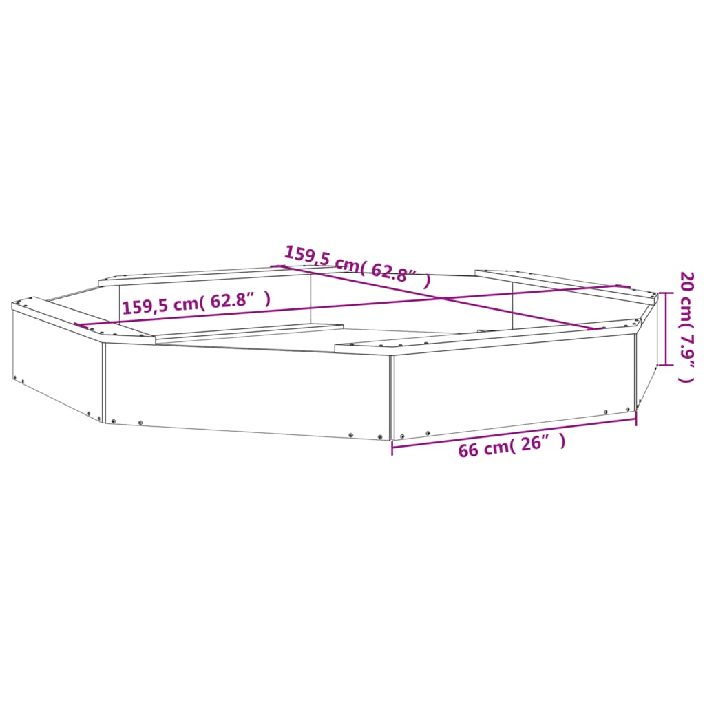 Sandpit with Seats Gray Octagon Solid Pine Wood