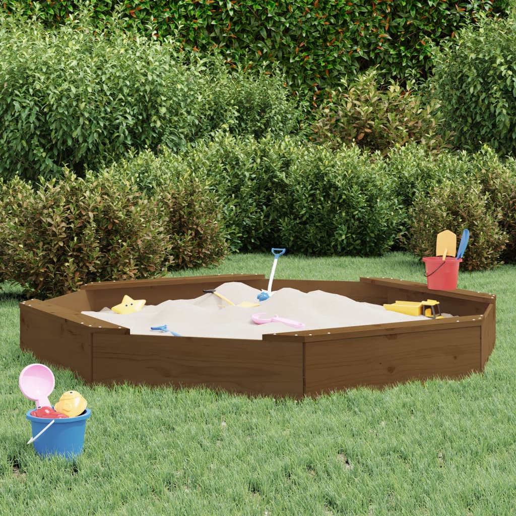 Sandpit with Seats Honey Brown Octagon Solid Pine Wood