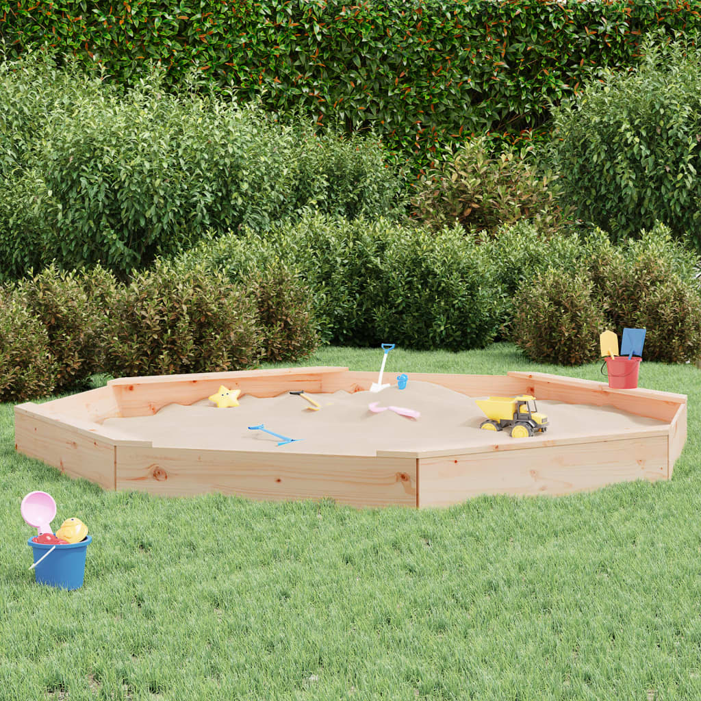 Sandpit with Seats Octagon Solid Pine Wood