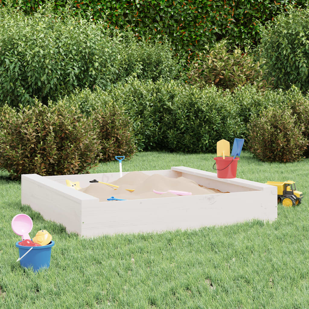 Sandpit with Seats White Square Solid Pine Wood