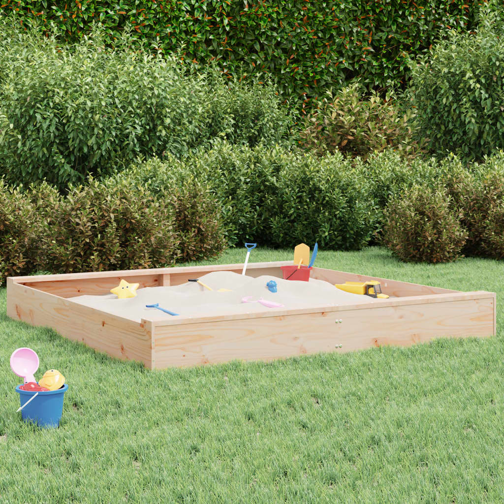 Sandpit with Seats Square Solid Pine Wood