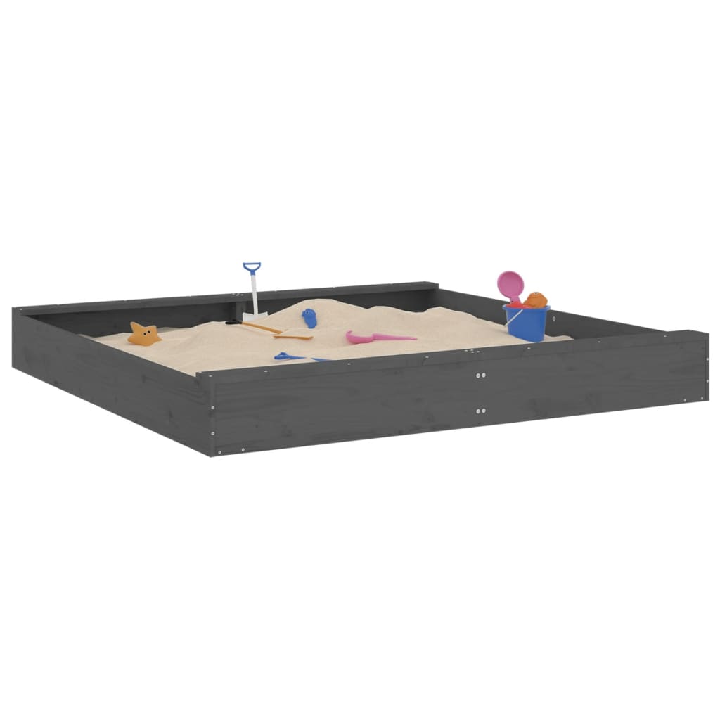 Sandpit with Seats Gray Square Solid Pine Wood