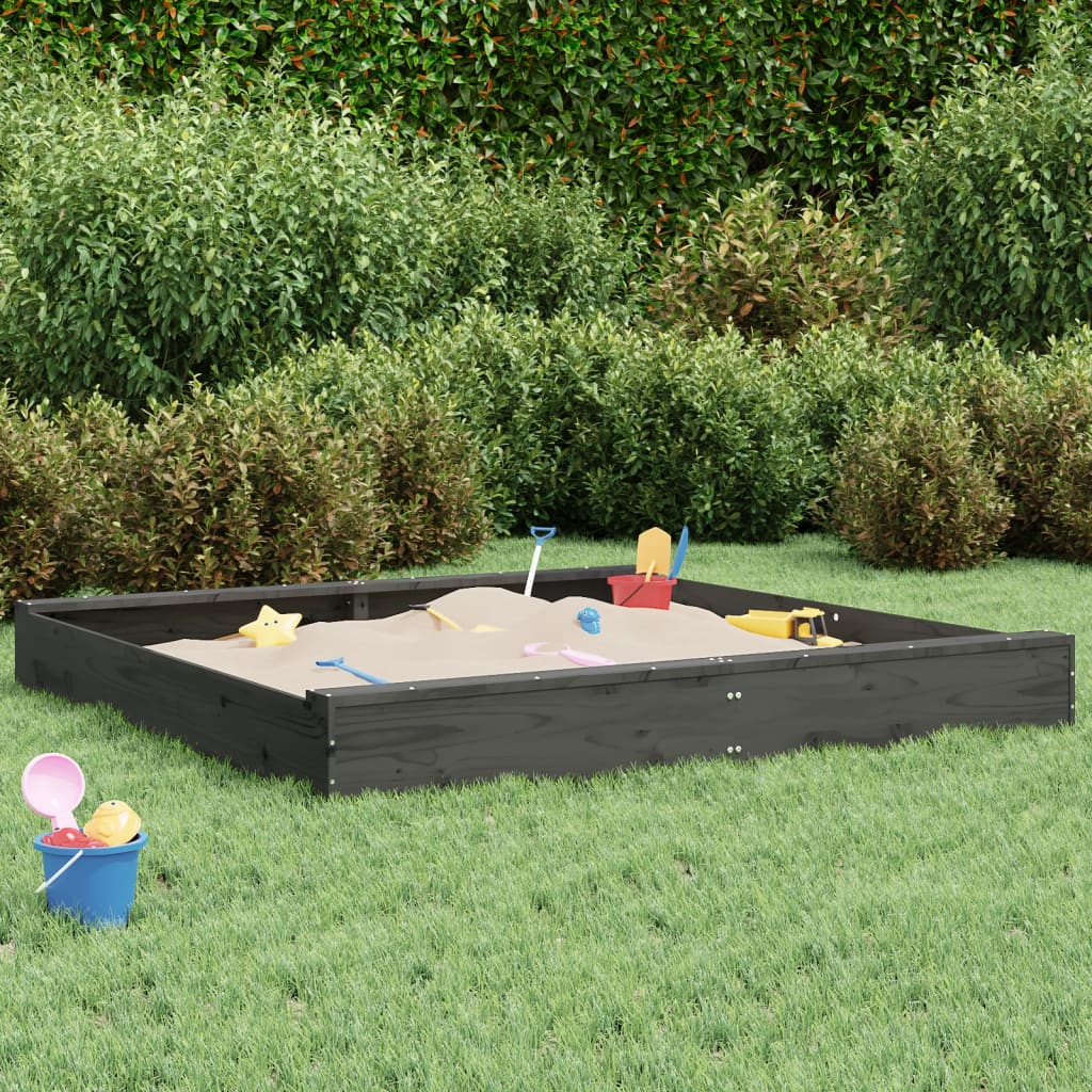 Sandpit with Seats Gray Square Solid Pine Wood