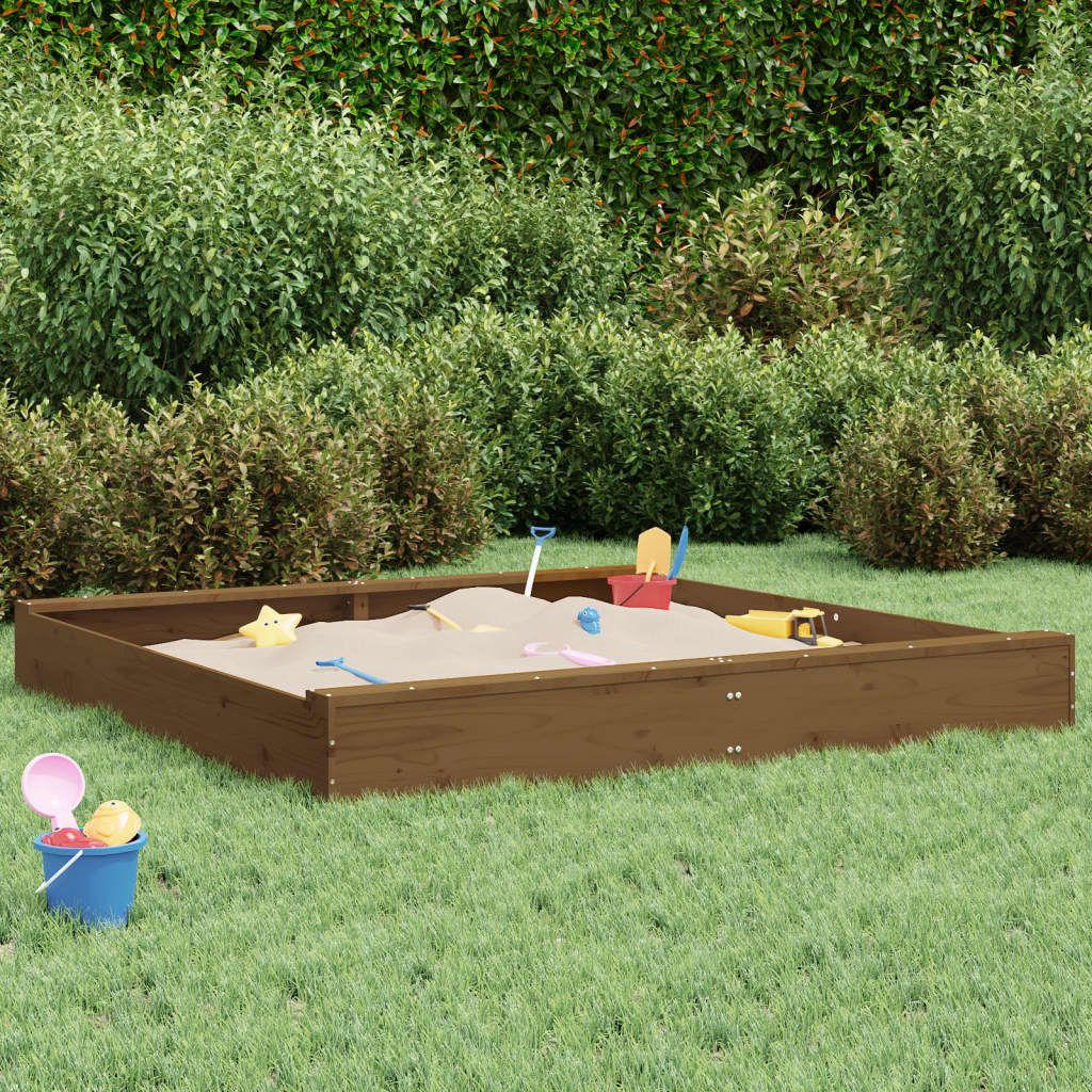 Sandpit with Seats Honey Brown Square Solid Pine Wood