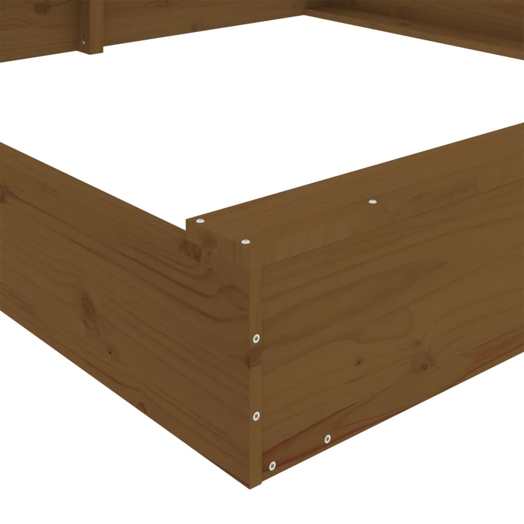 Sandpit with Seats Honey Brown Square Solid Pine Wood