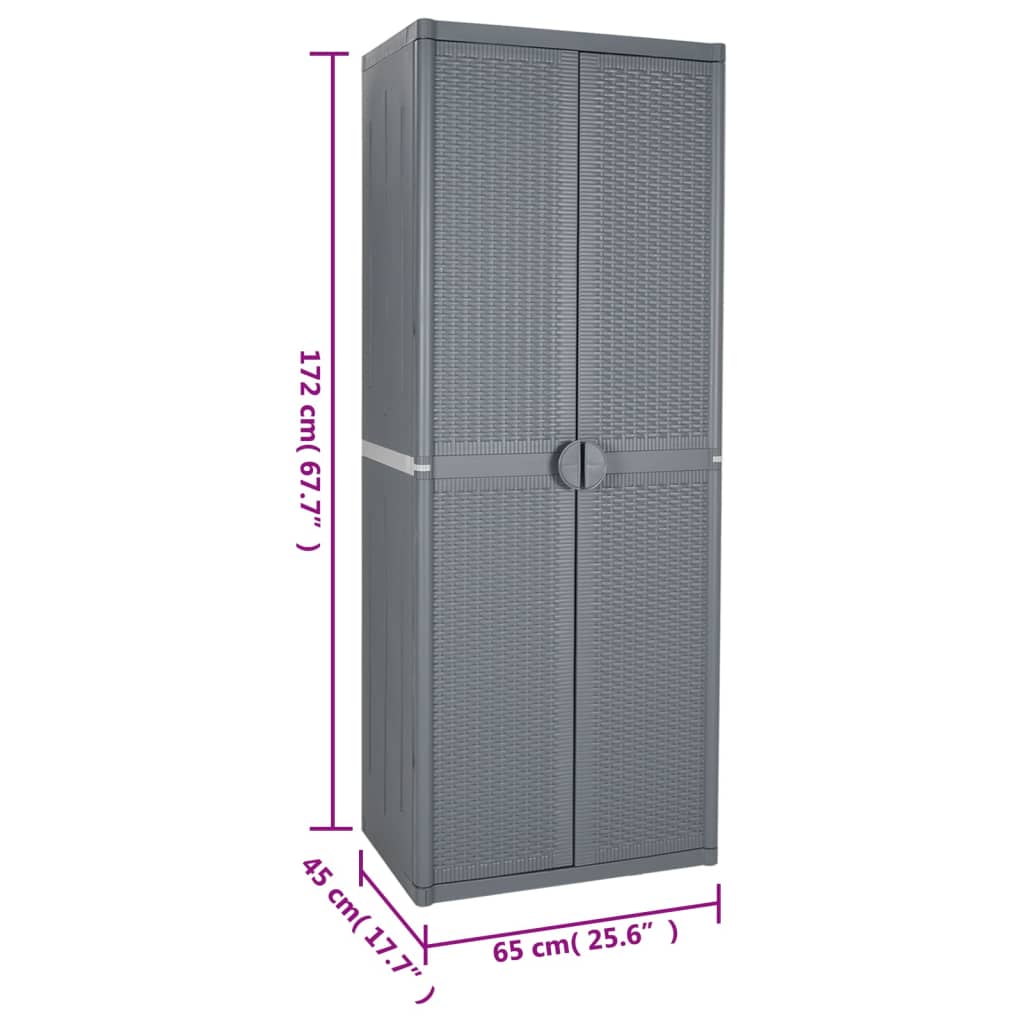 Garden Cabinet Grey 65x45x172 cm PP Rattan