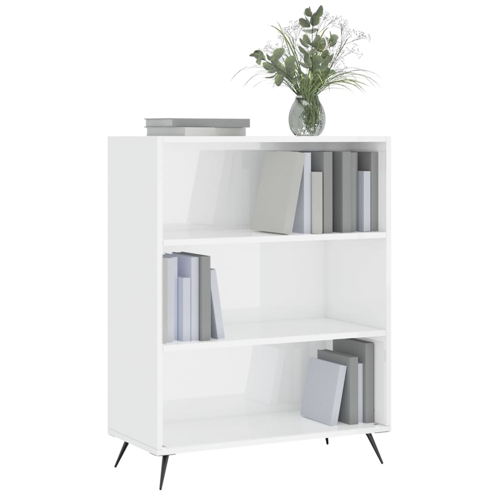 Bookcase High Gloss White 69.5x32.5x90 cm Wood Material