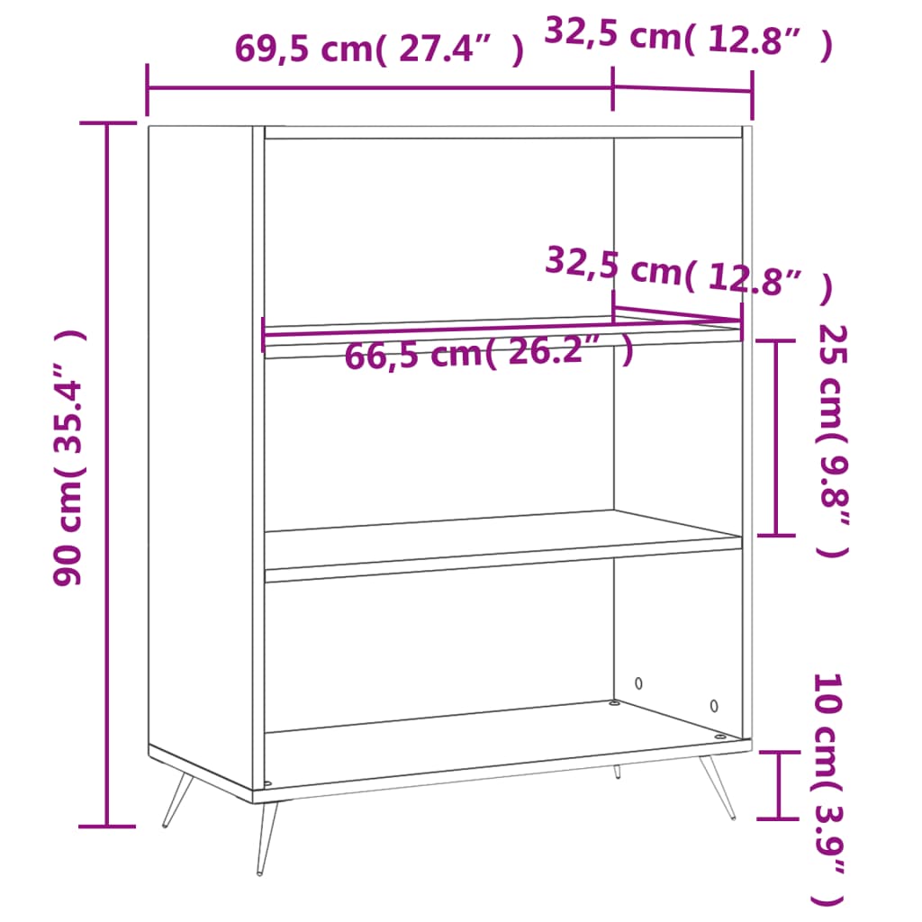 Bookcase High Gloss White 69.5x32.5x90 cm Wood Material