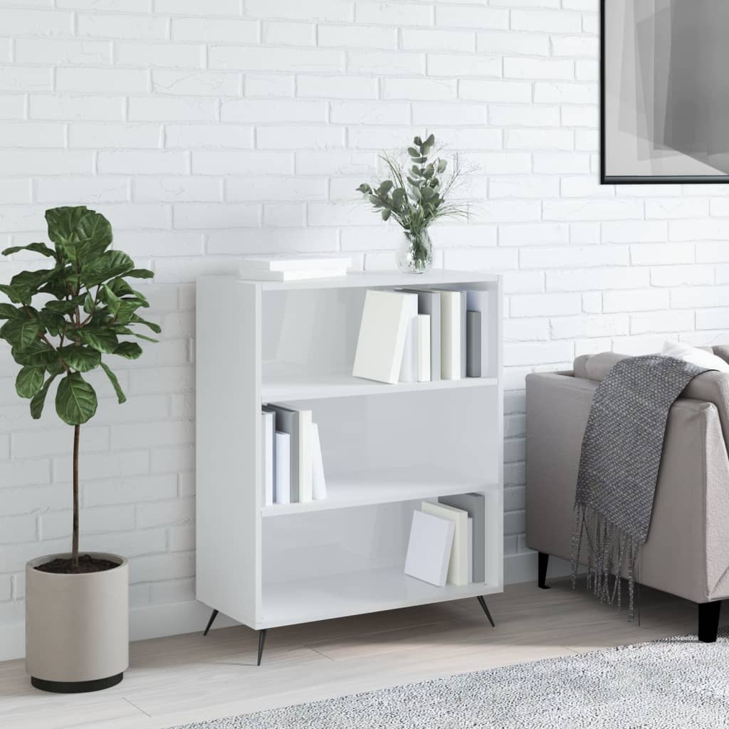 Bookcase High Gloss White 69.5x32.5x90 cm Wood Material