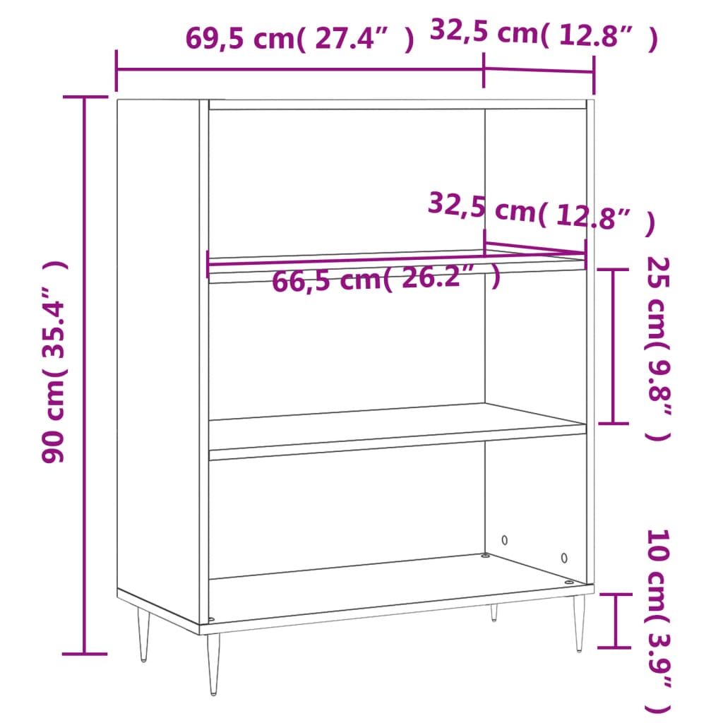 Bookshelf Grey Sonoma 69.5x32.5x90 cm Wood Material