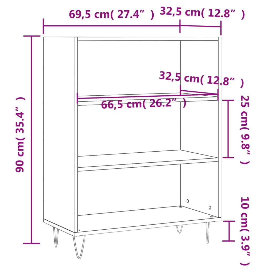 Bookshelf White 69.5x32.5x90 cm Wood Material