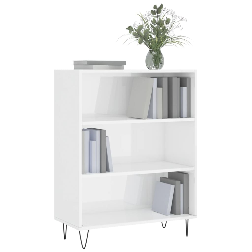 Bookcase High Gloss White 69.5x32.5x90 cm Wood Material