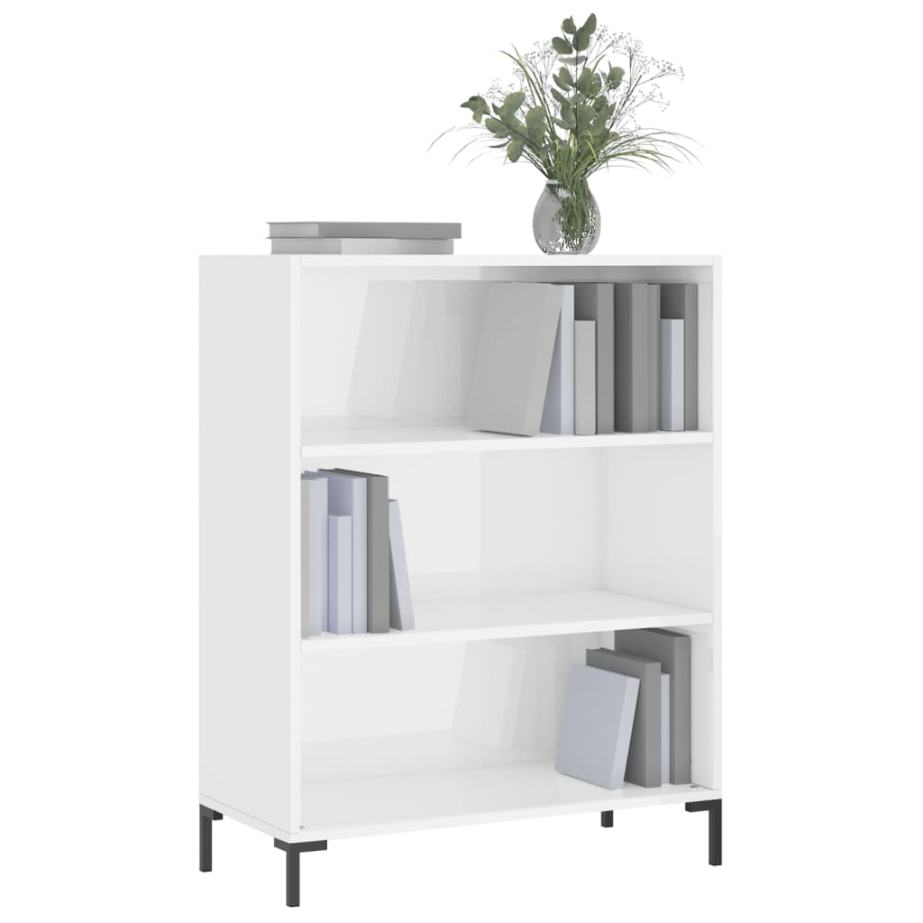 Bookcase High Gloss White 69.5x32.5x90 cm Wood Material