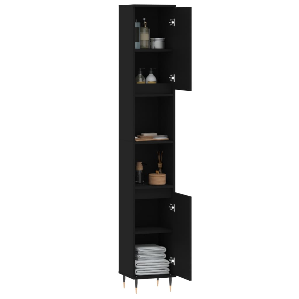 Bathroom cabinet black 30x30x190 cm made of wood