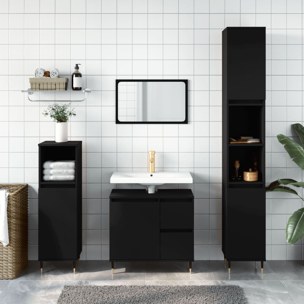 Bathroom cabinet black 30x30x190 cm made of wood