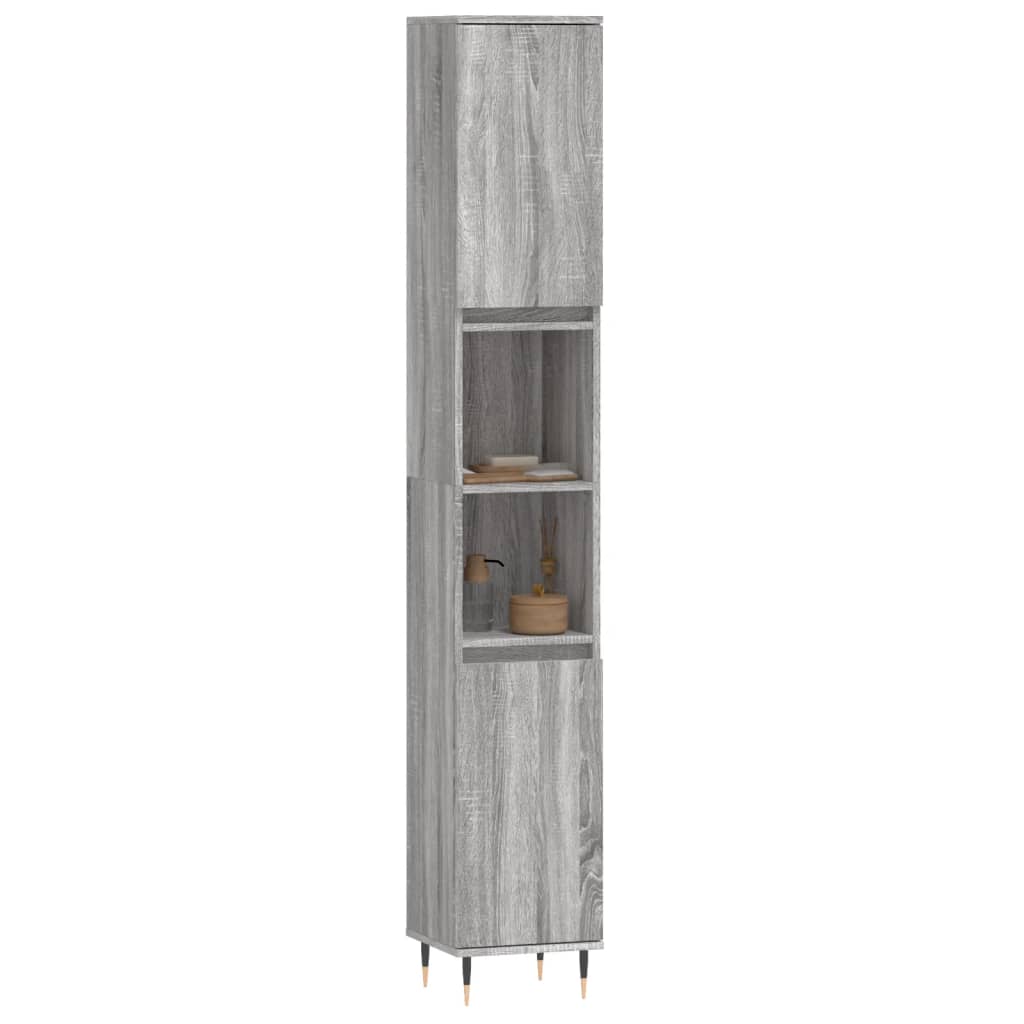 Badschrank Grau Sonoma 30x30x190 cm Holzwerkstoff