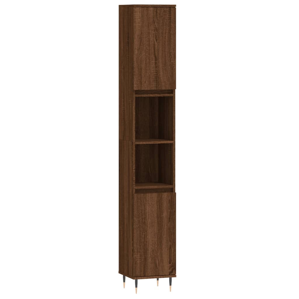 Bathroom Cabinet Brown Oak Look 30x30x190 cm Wood Material