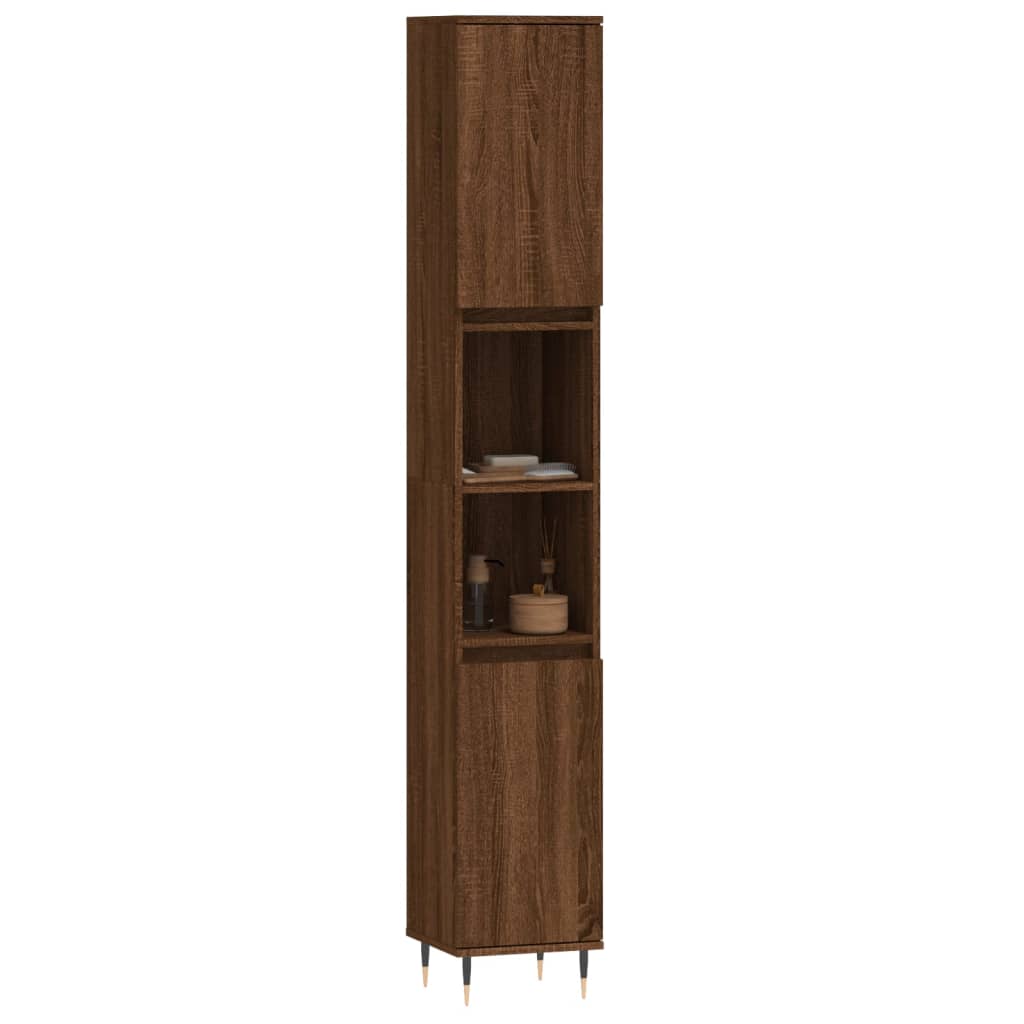 Bathroom Cabinet Brown Oak Look 30x30x190 cm Wood Material