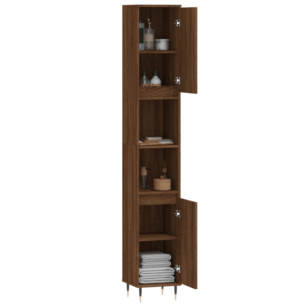 Bathroom Cabinet Brown Oak Look 30x30x190 cm Wood Material