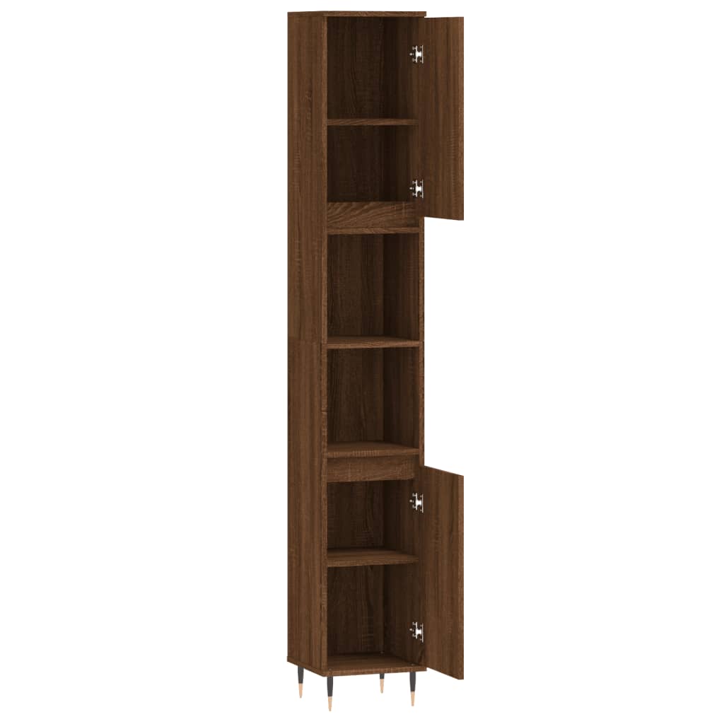 Bathroom Cabinet Brown Oak Look 30x30x190 cm Wood Material