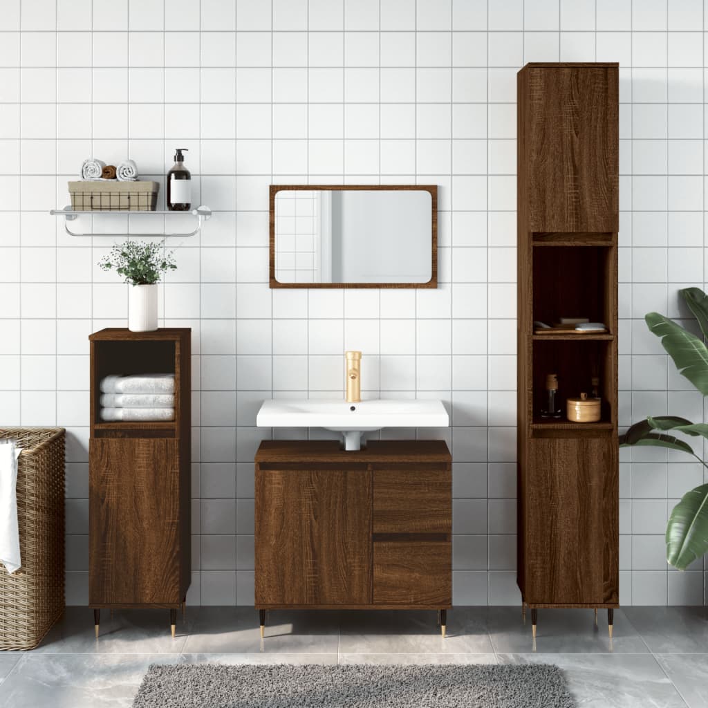 Bathroom Cabinet Brown Oak Look 30x30x190 cm Wood Material