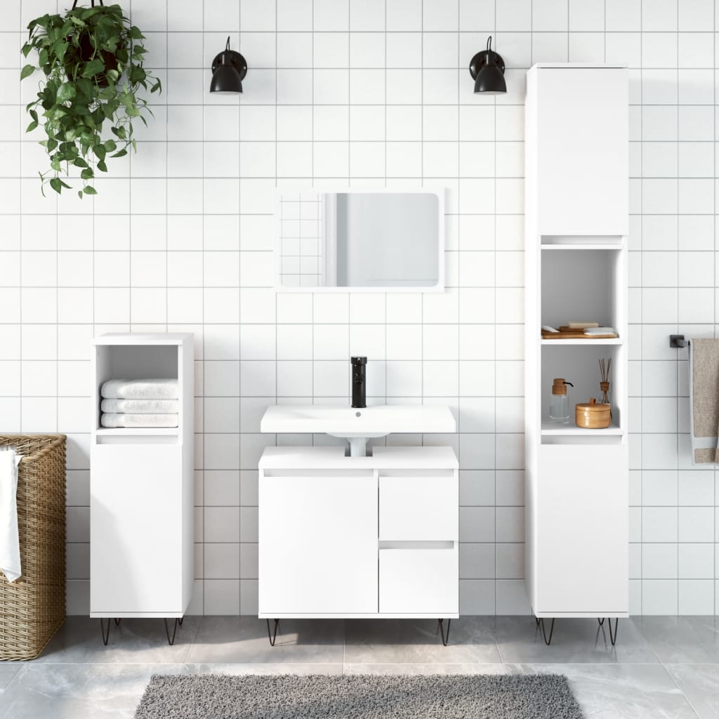 Bathroom Cabinet White 30x30x190 cm Wood Material