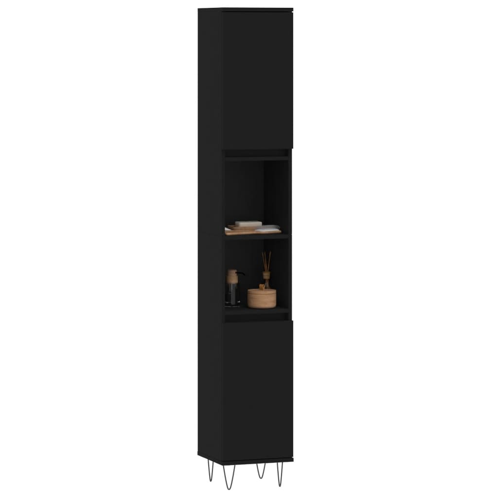 Bathroom cabinet black 30x30x190 cm made of wood