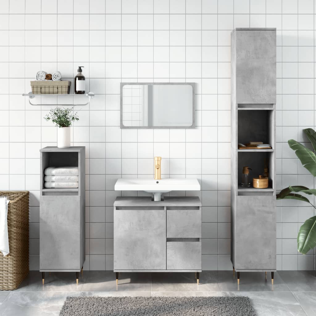 Bathroom cabinet concrete gray 30x30x190 cm made of wood