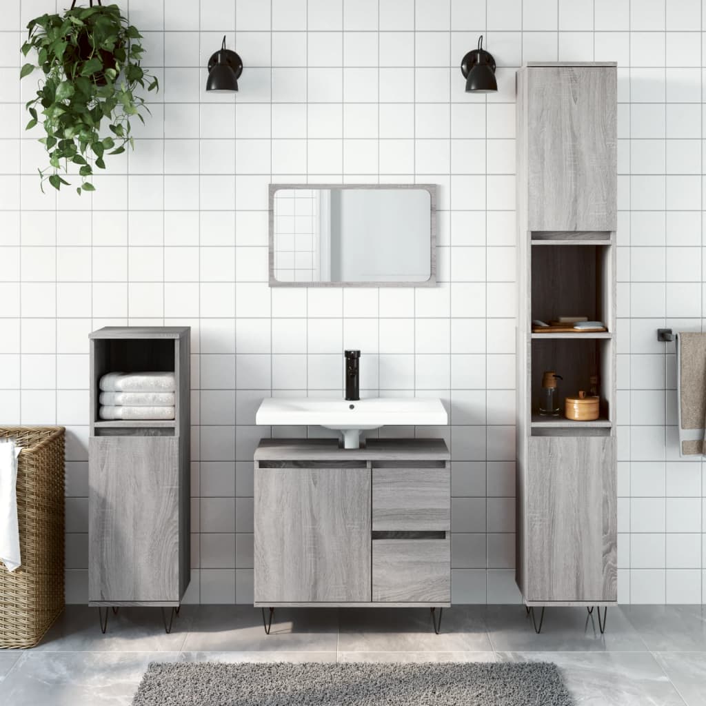 Bathroom cabinet gray Sonoma 30x30x190 cm made of wood