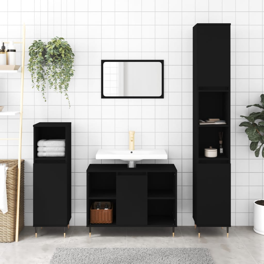 Bathroom Cabinet Black 30x30x100 cm Wood Material