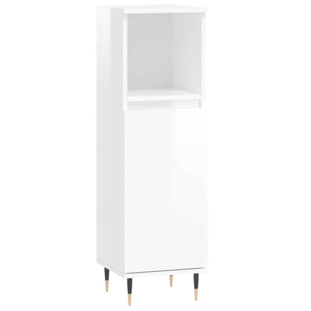 Bathroom Cabinet High Gloss White 30x30x100 cm Wood Material