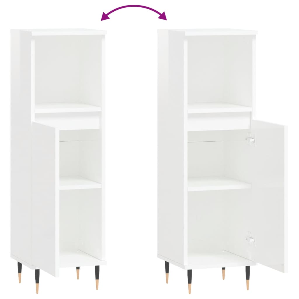 Bathroom Cabinet High Gloss White 30x30x100 cm Wood Material