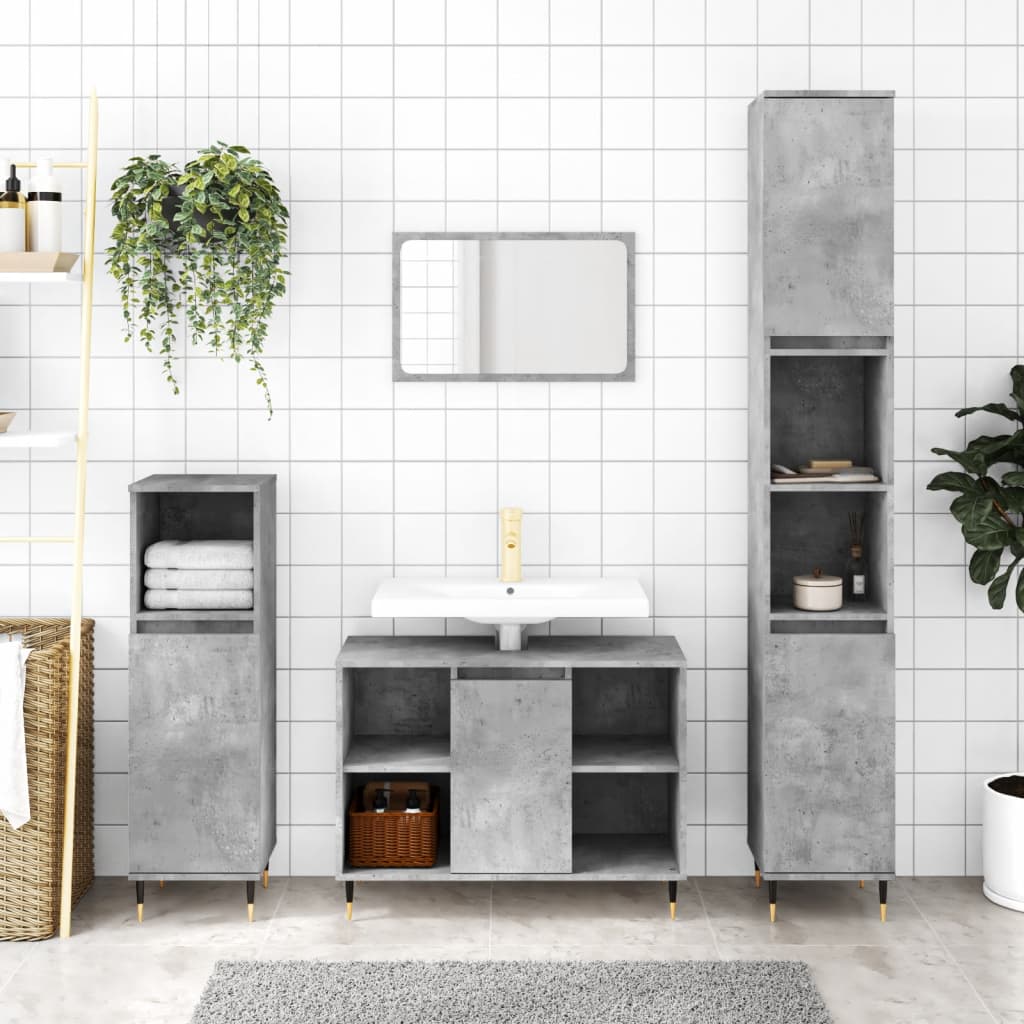 Bathroom cabinet concrete gray 30x30x100 cm made of wood