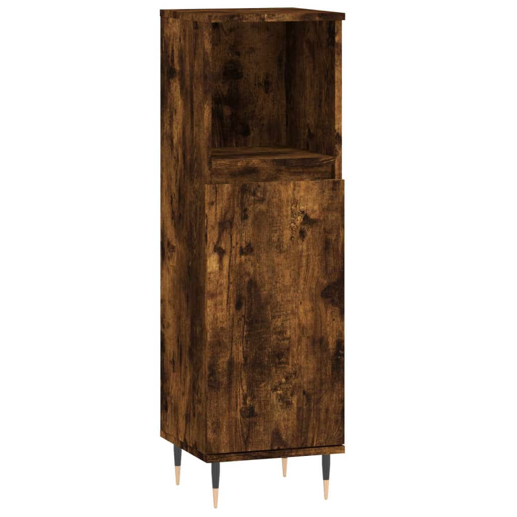 Bathroom Cabinet Smoked Oak 30x30x100 cm Wood Material