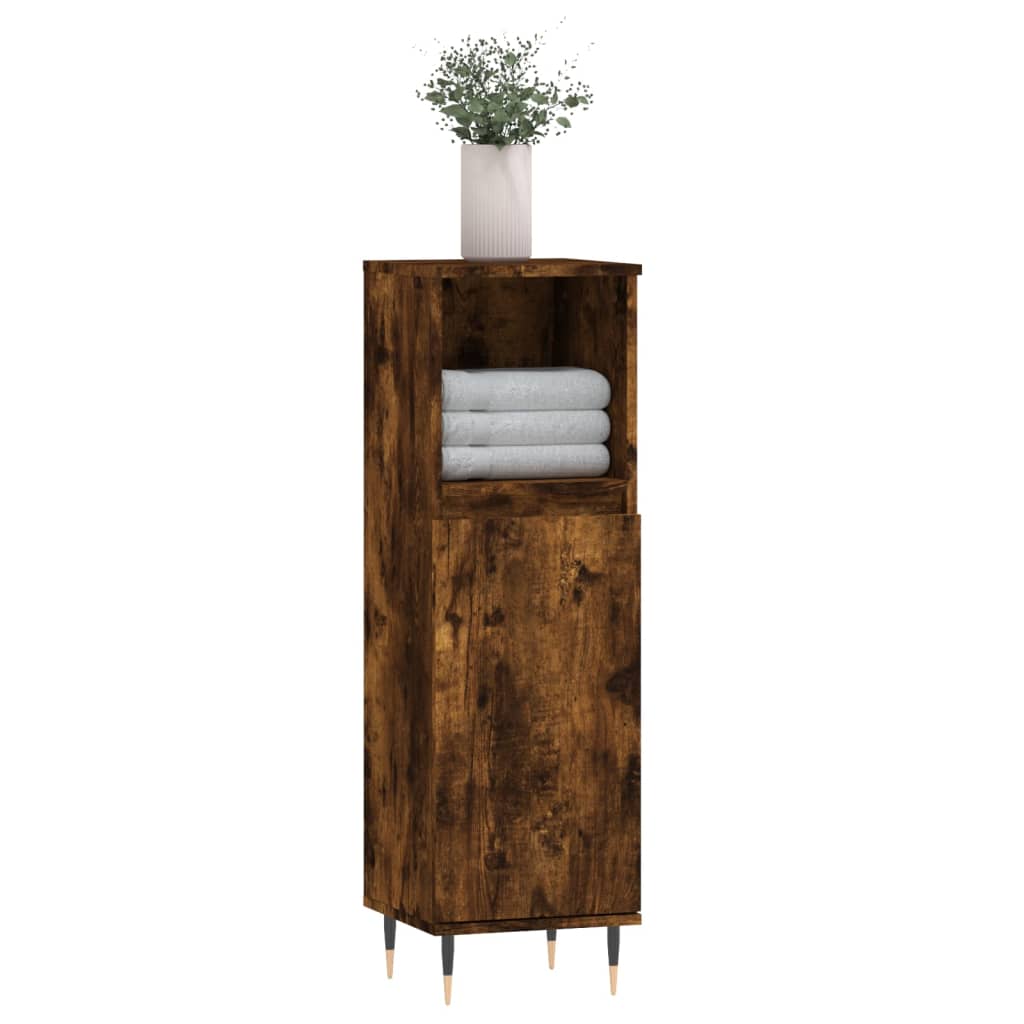 Bathroom Cabinet Smoked Oak 30x30x100 cm Wood Material