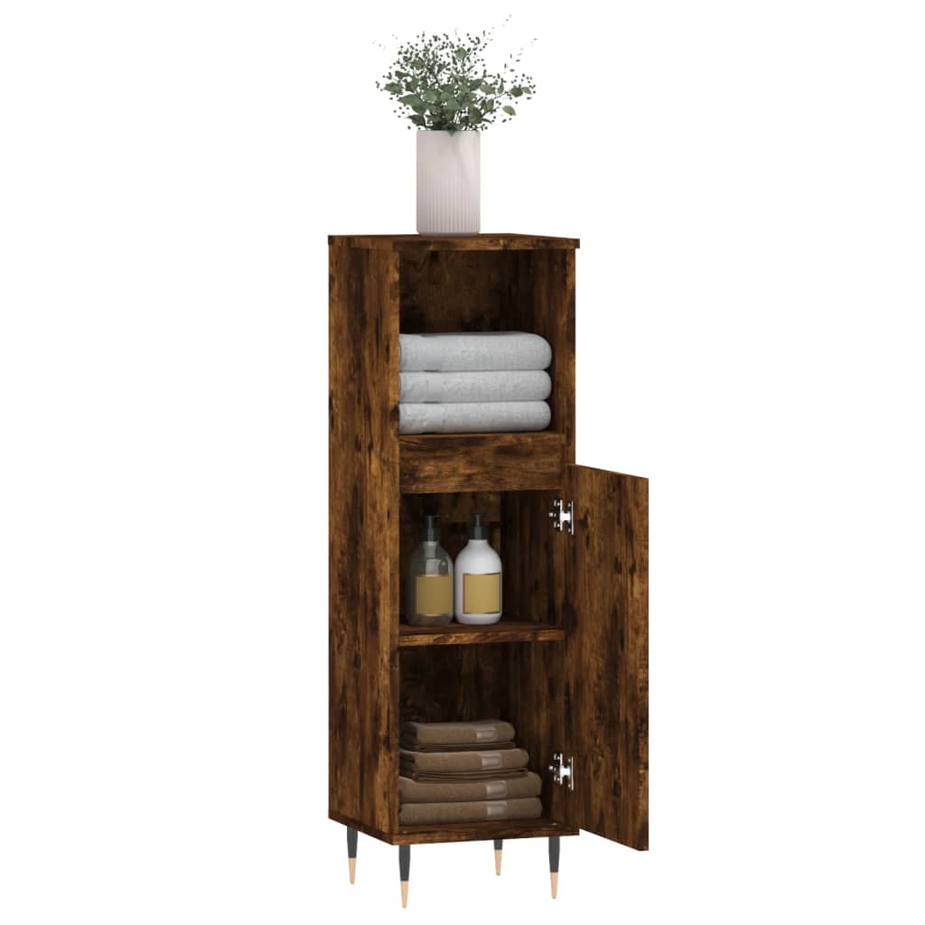 Bathroom Cabinet Smoked Oak 30x30x100 cm Wood Material