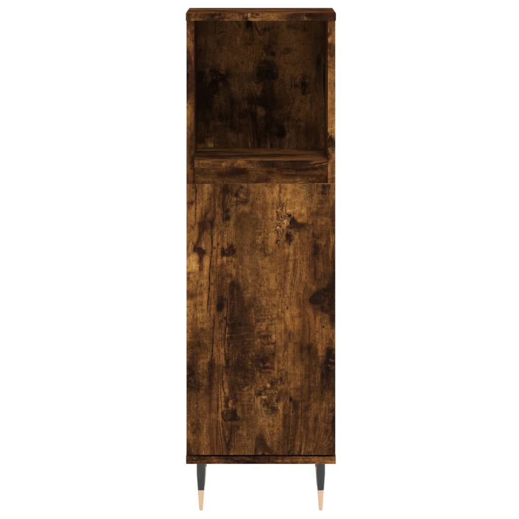 Bathroom Cabinet Smoked Oak 30x30x100 cm Wood Material