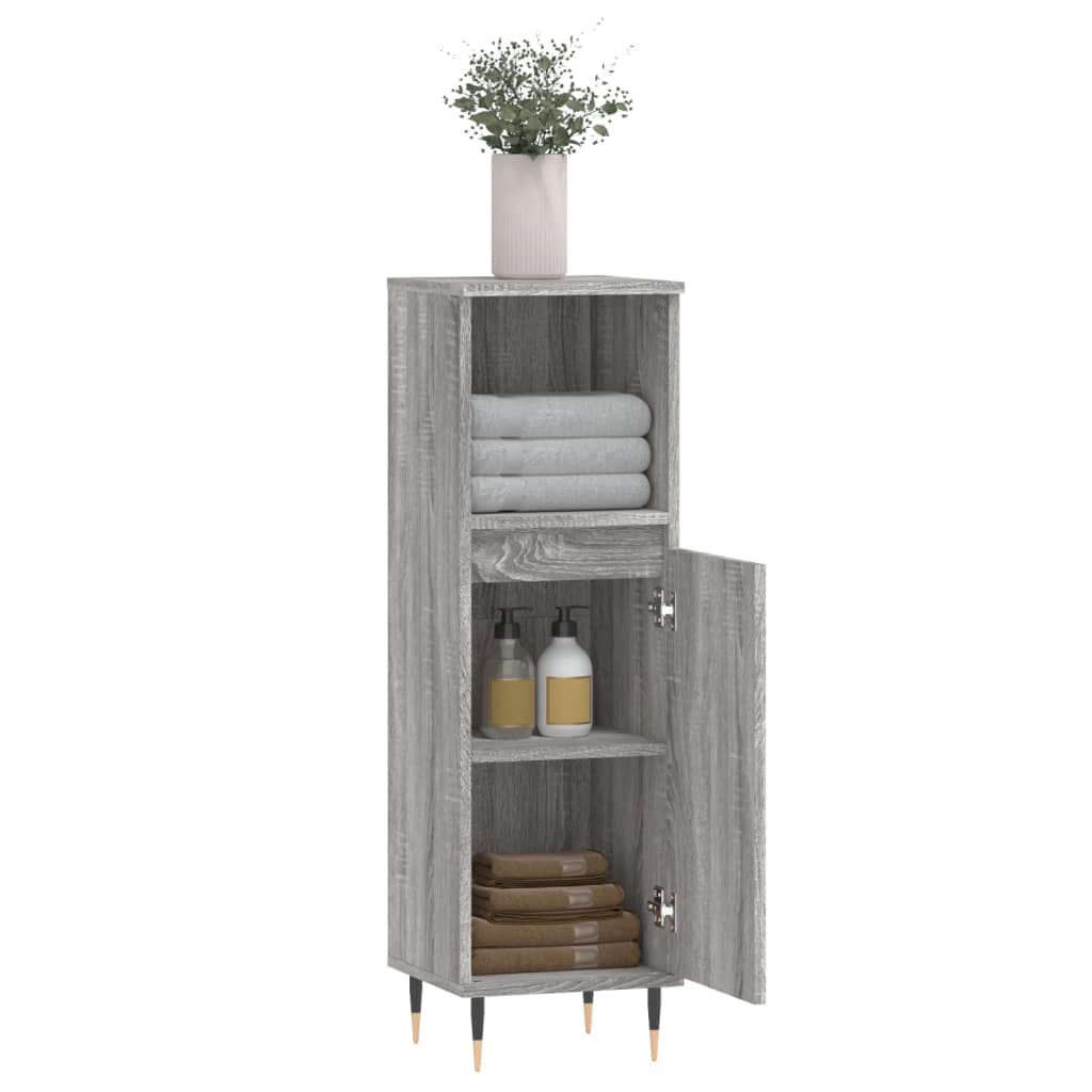 Bathroom Cabinet Gray Sonoma 30x30x100 cm Wood Material