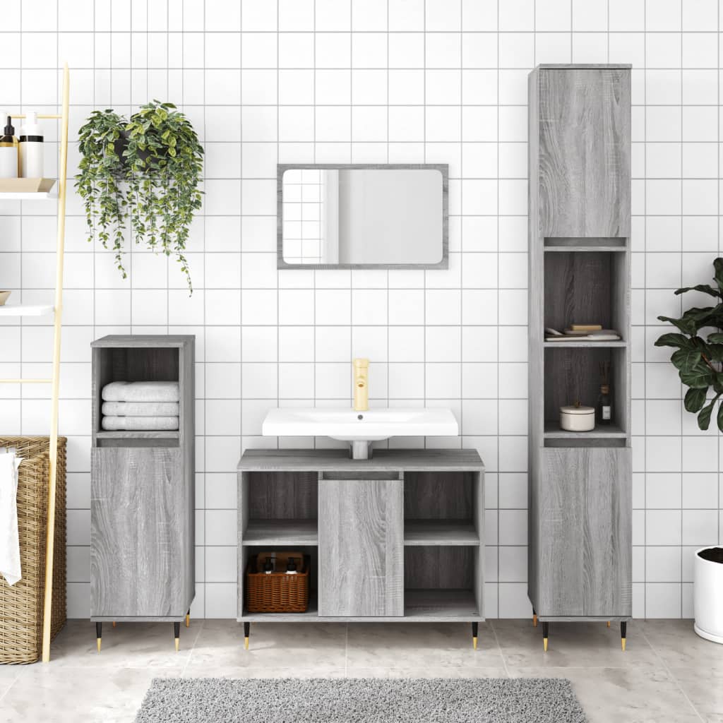 Bathroom Cabinet Gray Sonoma 30x30x100 cm Wood Material