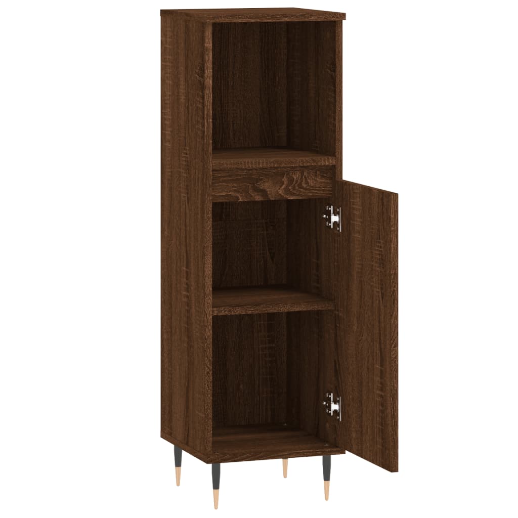 Bathroom Cabinet Brown Oak Look 30x30x100 cm Wood Material