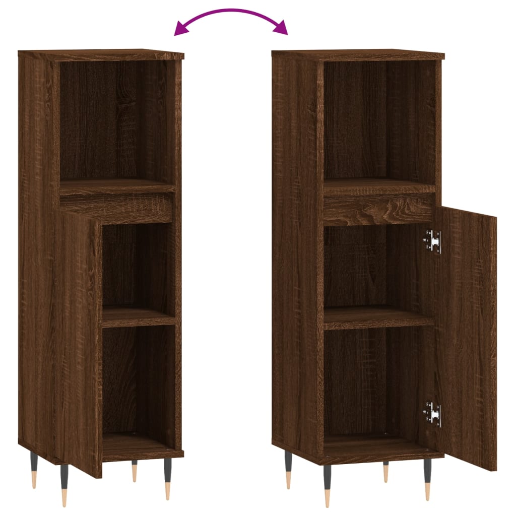 Bathroom Cabinet Brown Oak Look 30x30x100 cm Wood Material