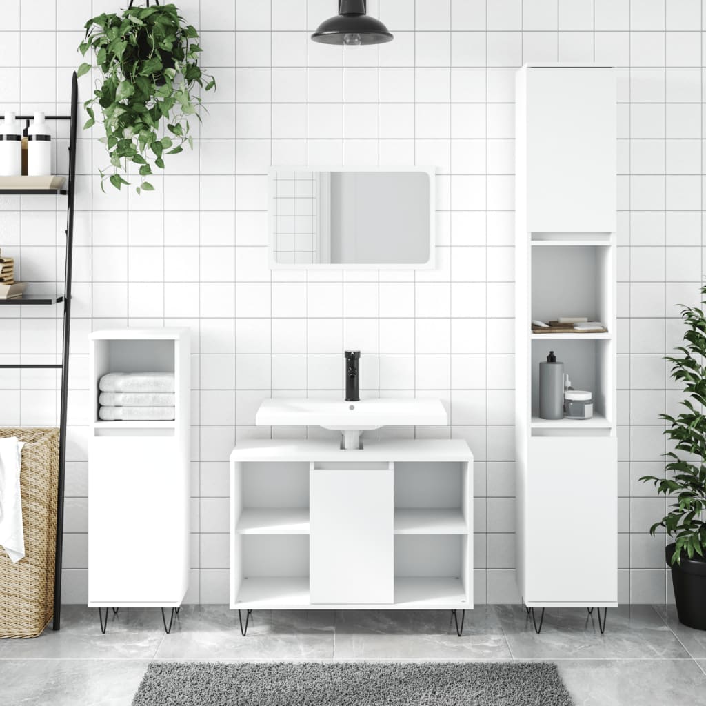 Bathroom Cabinet White 30x30x100 cm Wood Material