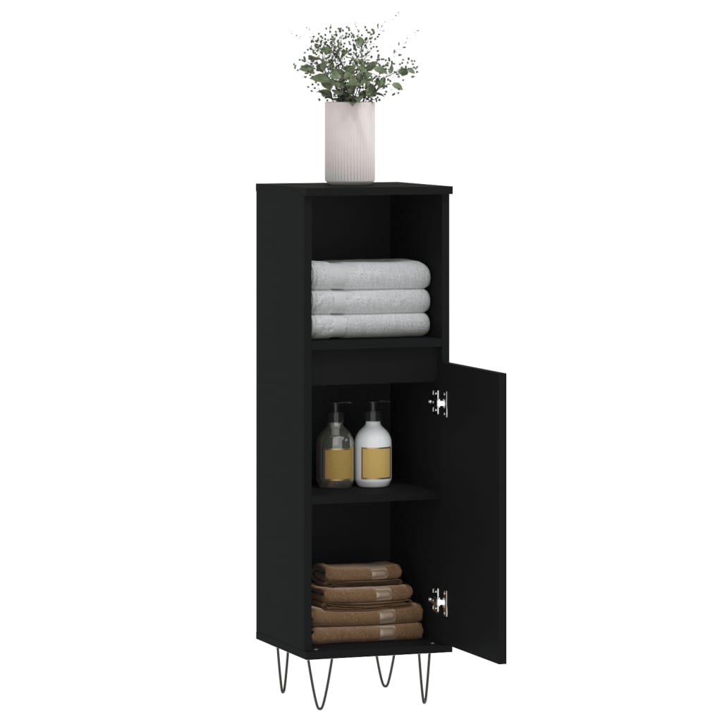 Bathroom Cabinet Black 30x30x100 cm Wood Material