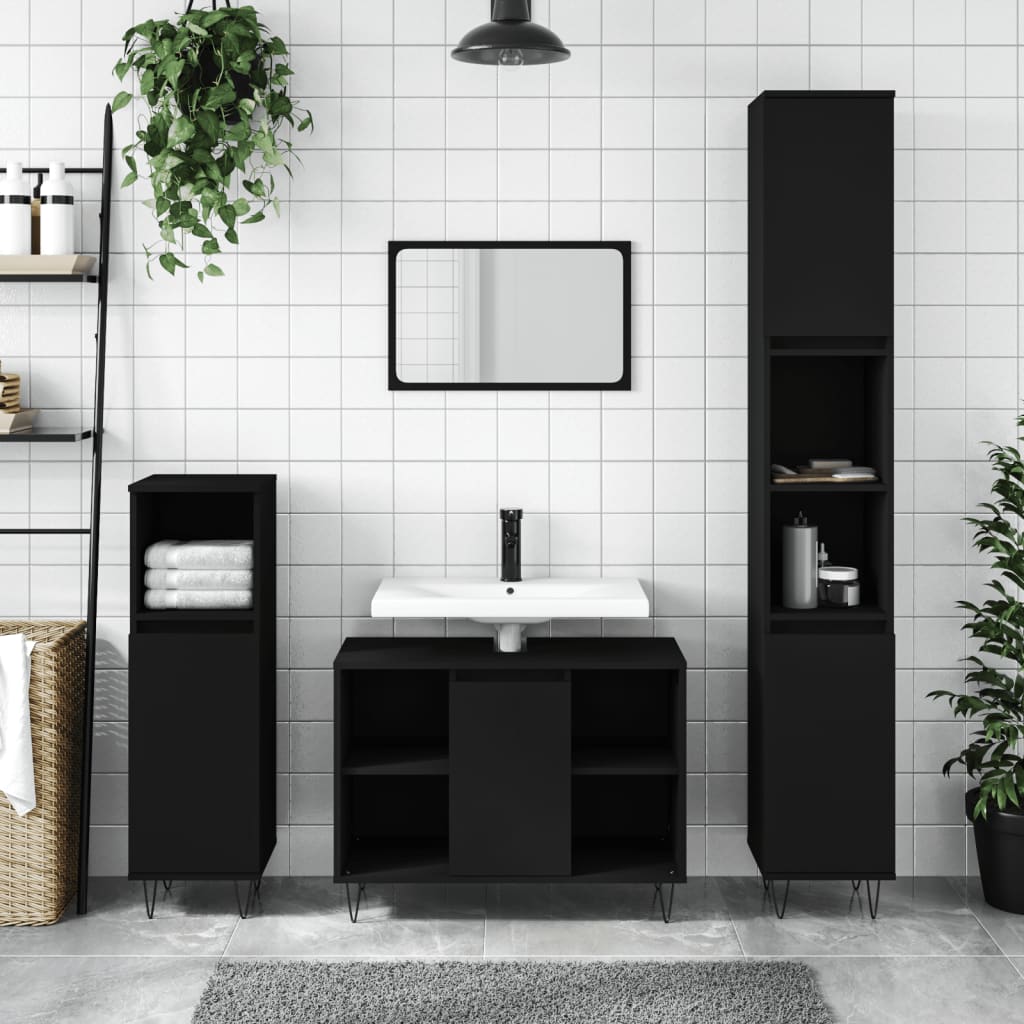 Bathroom Cabinet Black 30x30x100 cm Wood Material