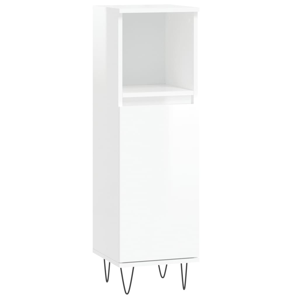 Bathroom Cabinet High Gloss White 30x30x100 cm Wood Material