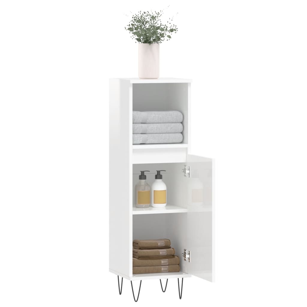 Bathroom Cabinet High Gloss White 30x30x100 cm Wood Material