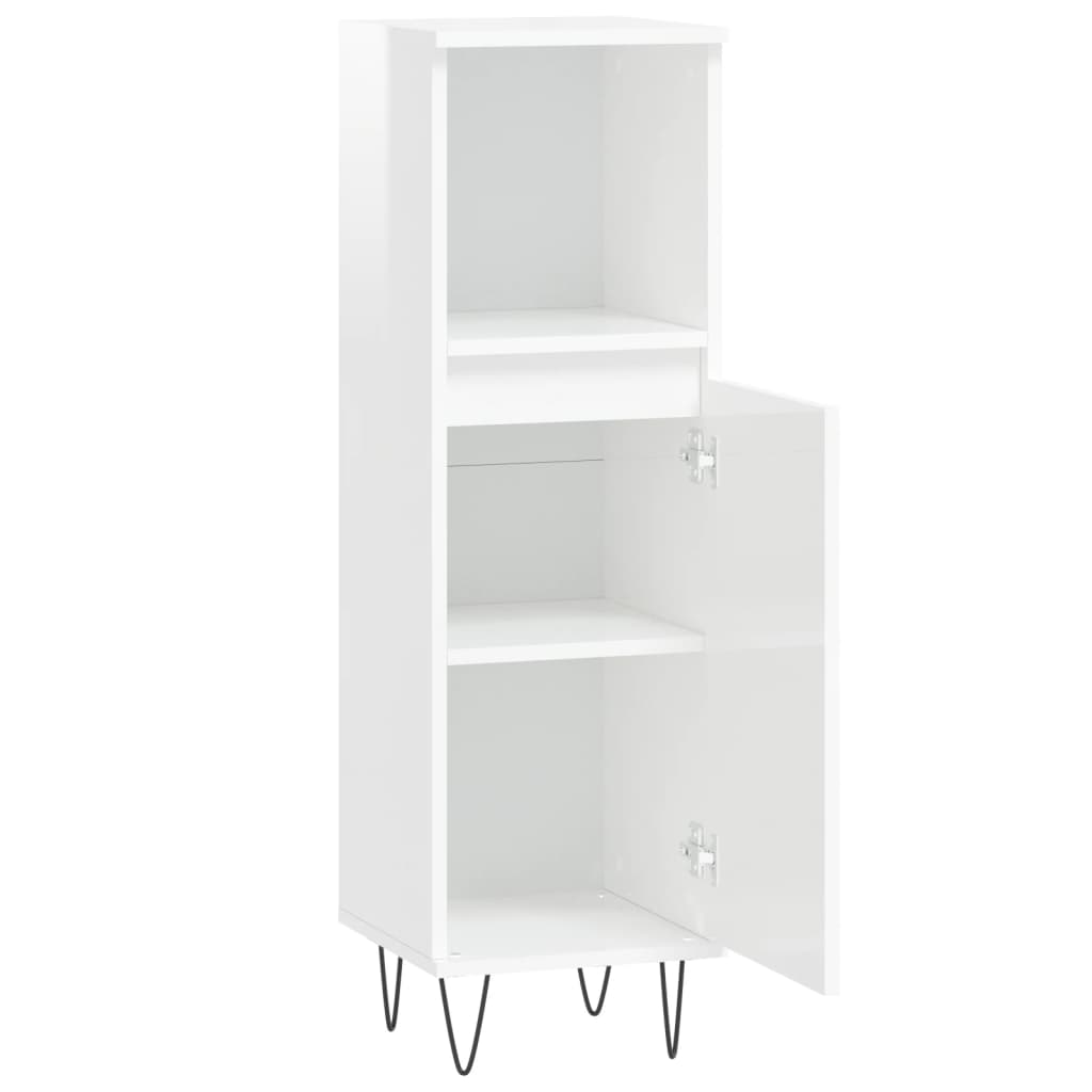 Bathroom Cabinet High Gloss White 30x30x100 cm Wood Material