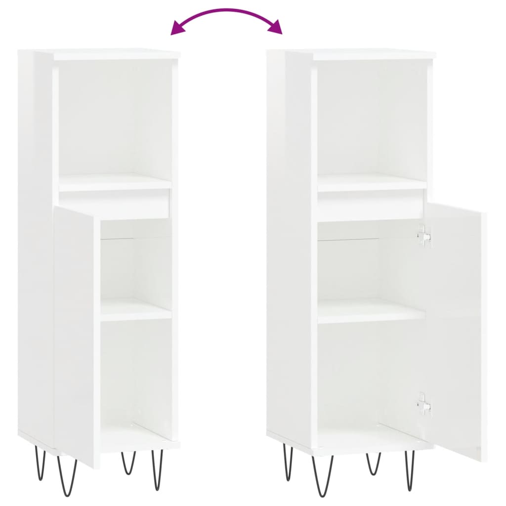 Bathroom Cabinet High Gloss White 30x30x100 cm Wood Material