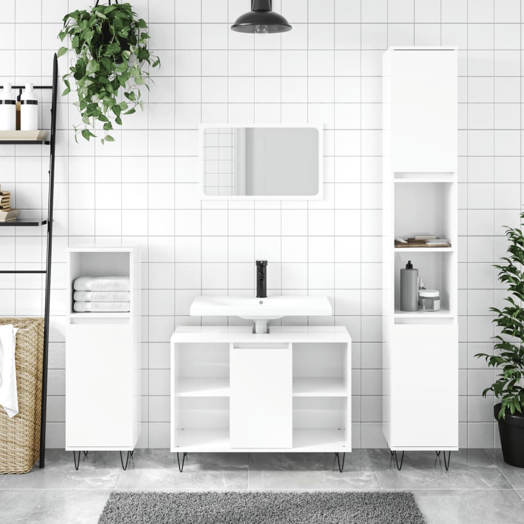 Bathroom Cabinet High Gloss White 30x30x100 cm Wood Material