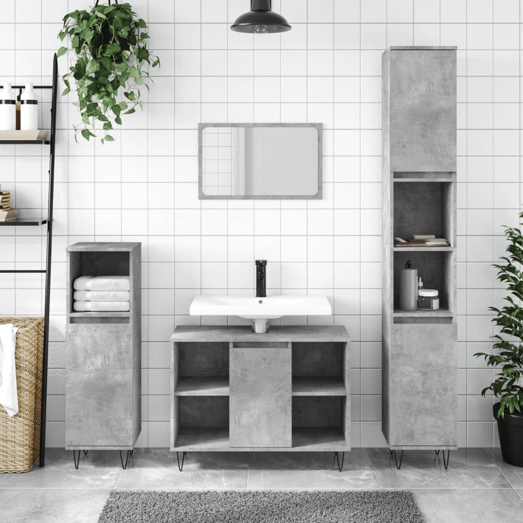 Bathroom cabinet concrete gray 30x30x100 cm made of wood